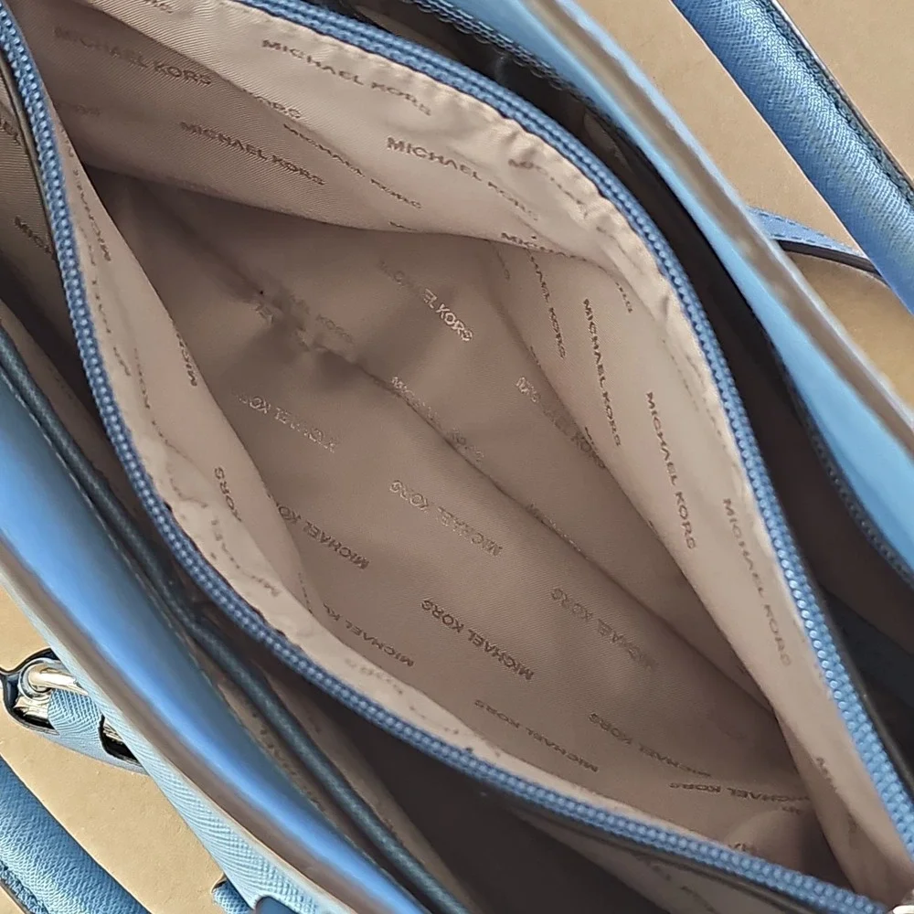MICHAEL Michael Kors‎ Blue Saffiano Leather Large Emma Satchel